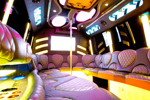30 Passenger Party Bus interior Photo with orange lights